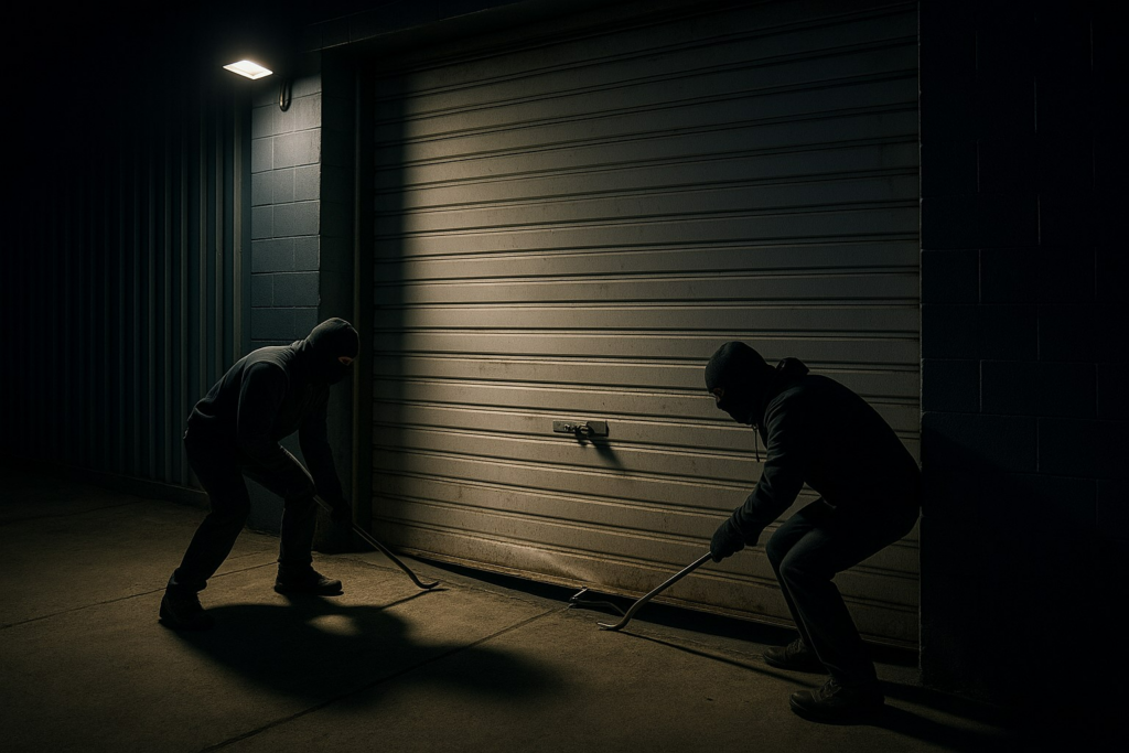 Burglars attempting to break into a facility highlight the need for commercial garage door repair and security upgrades.