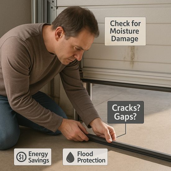 Test Weather Seals and Barrier Integrity sealed and weather stripping on roll-up garage door